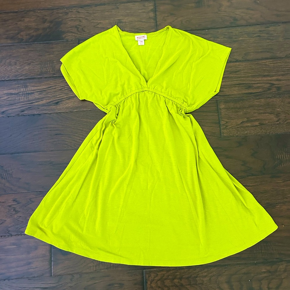 Neon green, mid thigh dress